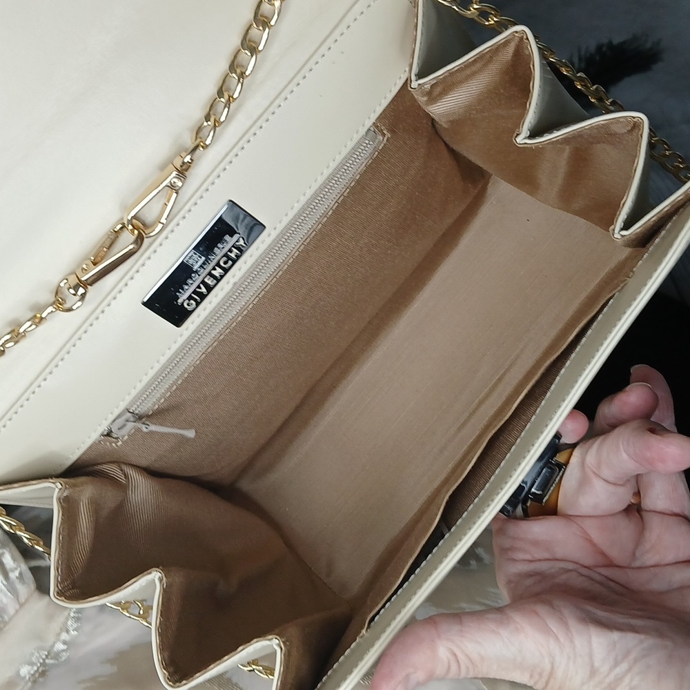 Givenchy Maroquinerie Leather Handbag In Cream Color & Gold Crossbody Chain - Picture 6 of 11